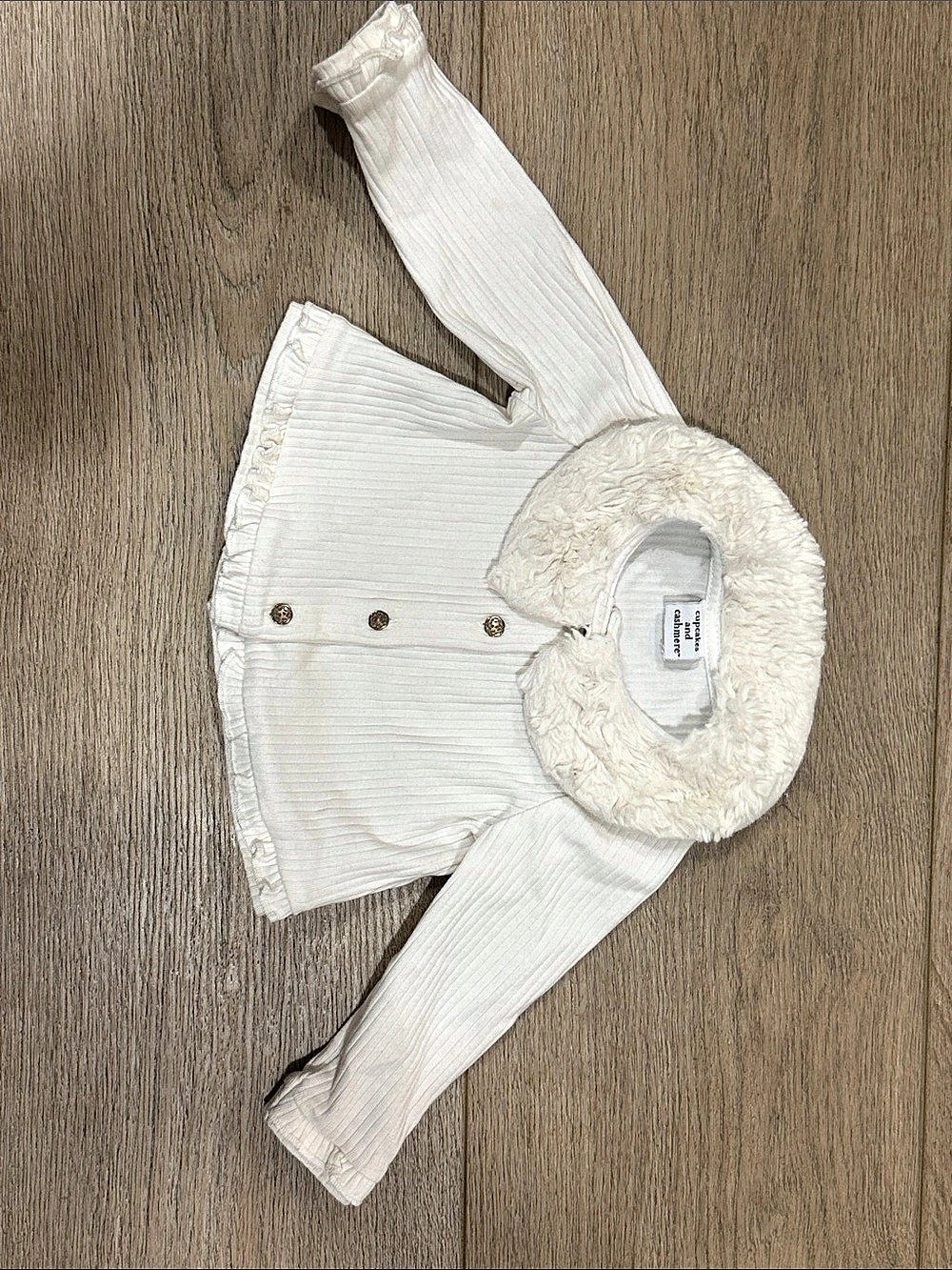 cupcakes and cashmere White Button Front Teddy Jacket 6-9M